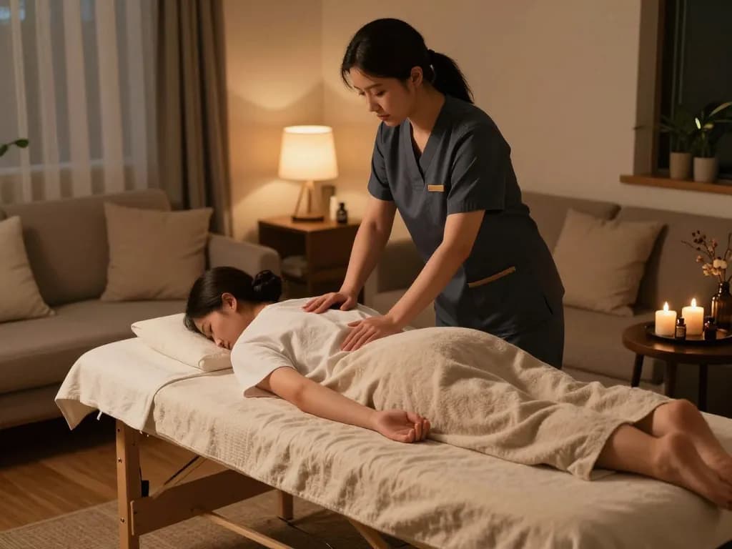 아늑한 환경에서 프리미엄 출장안마 서비스를 즐기는 모습.