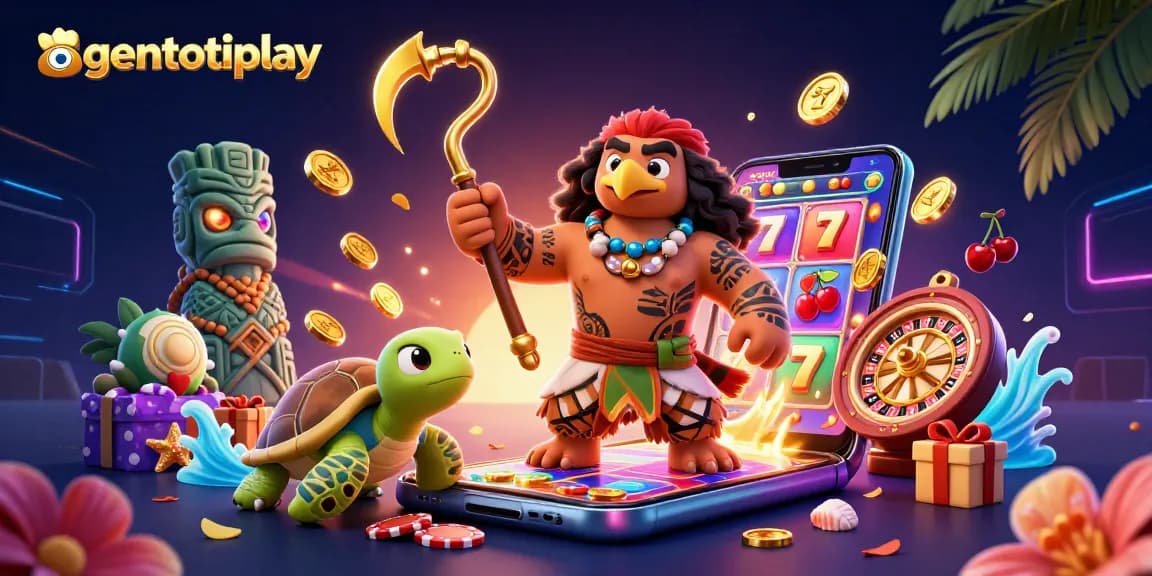 Memenangkan hadiah di agentotoplay melalui permainan slot yang menampilkan simbol beruntung dan koin emas yang melimpah.