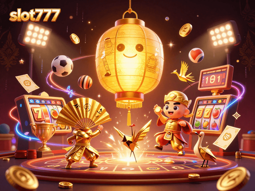 Experience the excitement of slot777 with a vibrant 3D casino scene featuring lucky symbols and dynamic action.