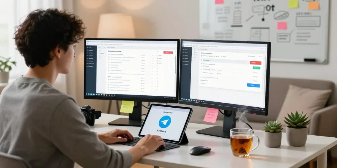 Engaging home office scene showcasing 纸飞机中文版 on digital devices, highlighting modern communication.