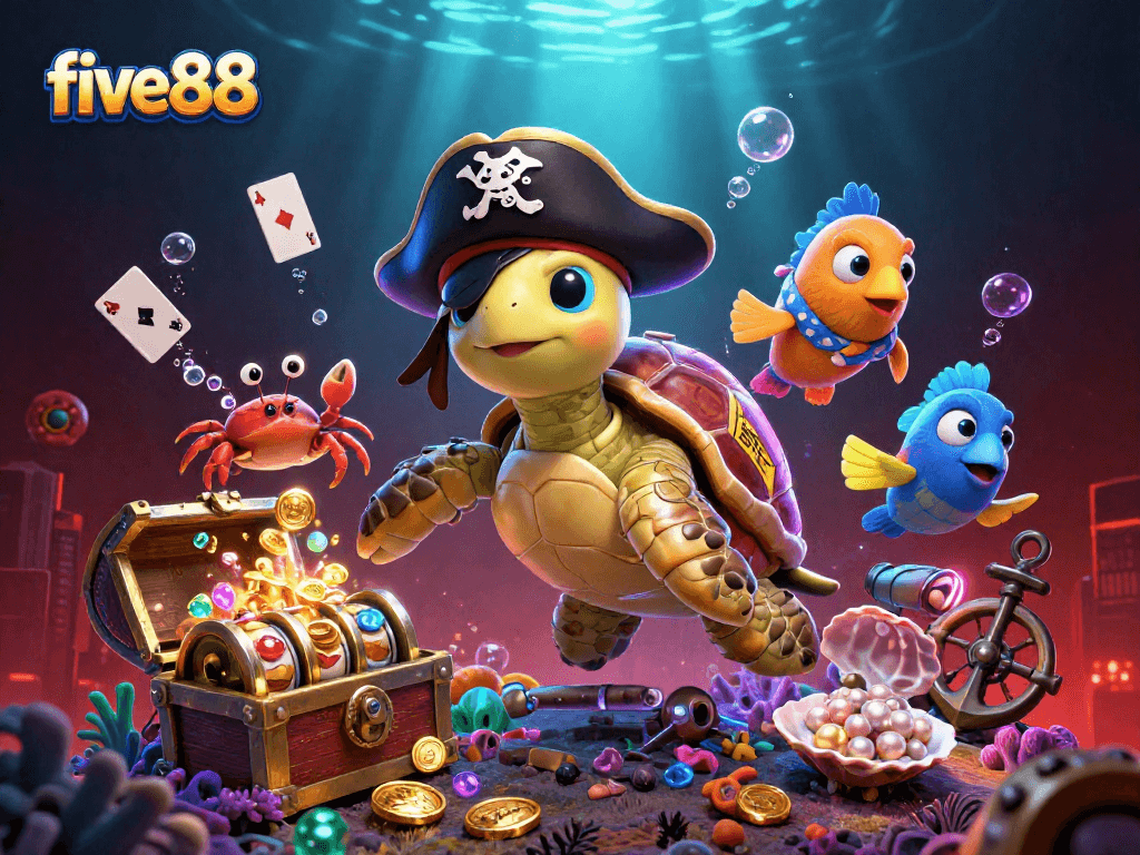 Engage with five88's vibrant casino action through a rich, dynamic underwater illustration.
