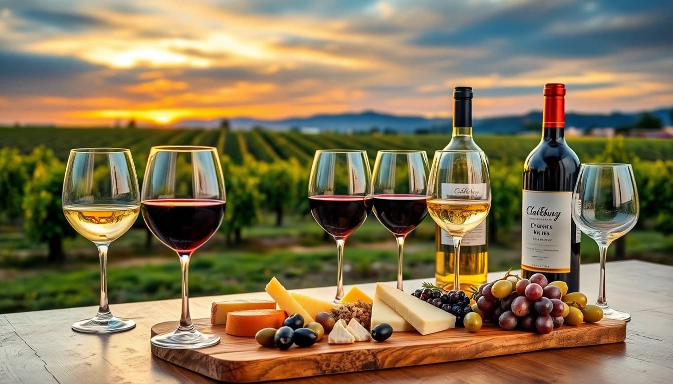 Tasting Clarksburg wines with elegant glasses and a rustic charcuterie board