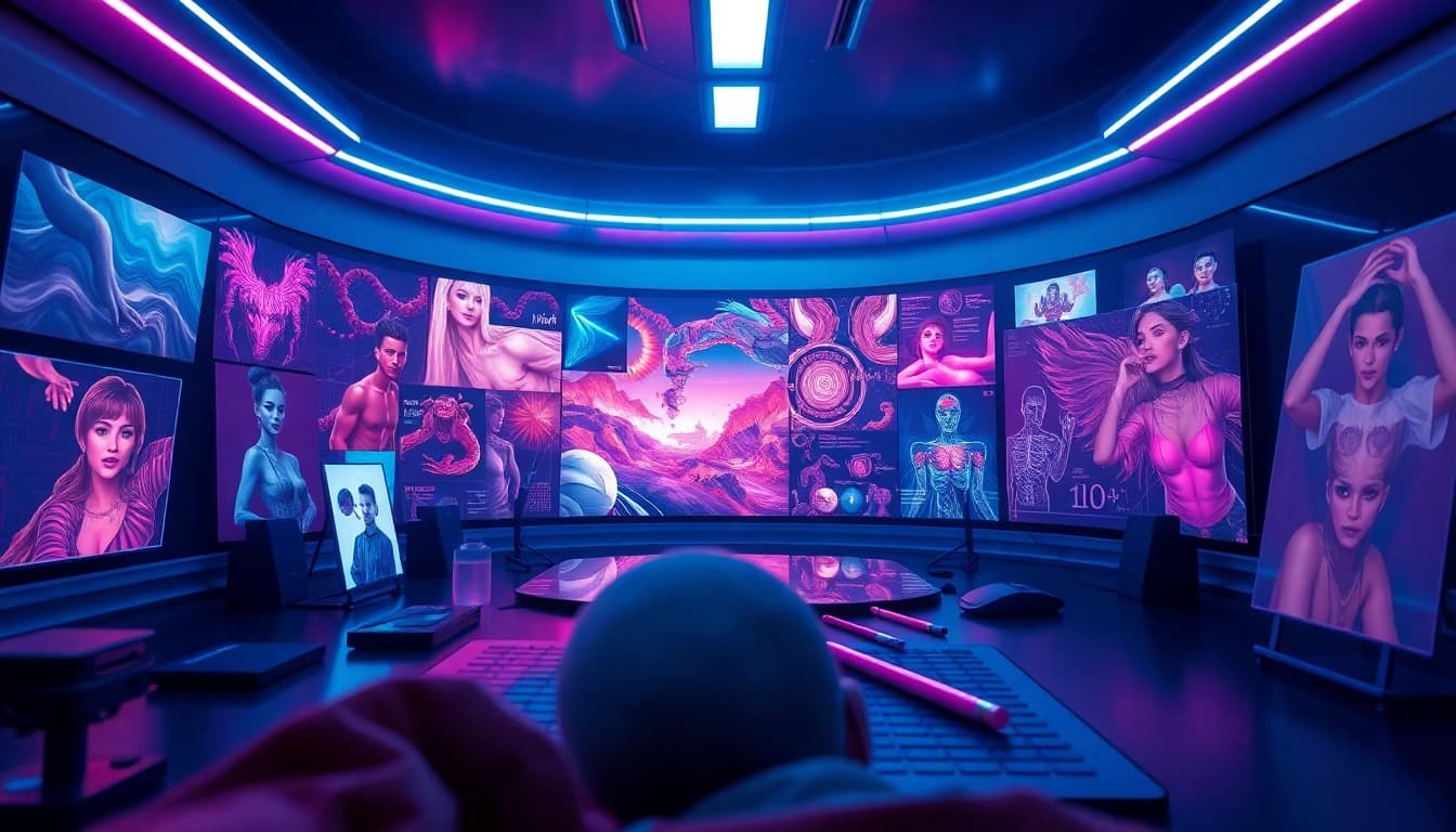 Futuristic interface for nsfw ai image generation with user engagement.