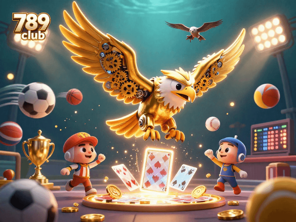 Experience thrilling gameplay at 789 club with a dynamic digital illustration featuring animated games and betting elements.