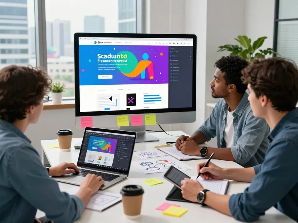 Team collaborating in a modern web design studio focused on innovative strategies for web design kl.
