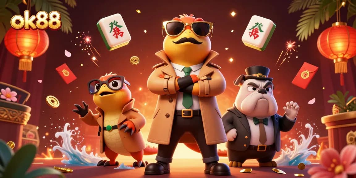 Experience the thrill of ok88 with three raptors disguised in a trench coat entering a casino.