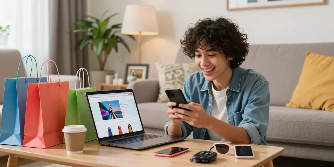Buy cheap TikTok views while shopping online in a cozy living room setting.