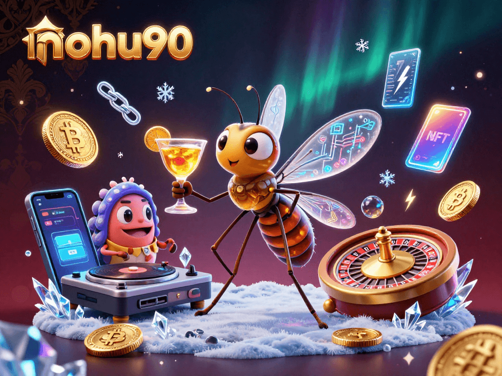 Experience thrilling wins with nohu90 at a vibrant animated casino scene featuring unique characters.