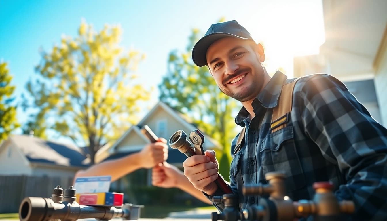Qualified plumbers knightdale performing plumbing services in a sunny neighborhood.