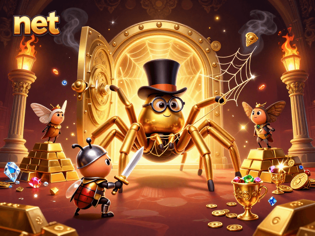 Engage with the net in a magical 3D casino world filled with golden treasures and vibrant characters.