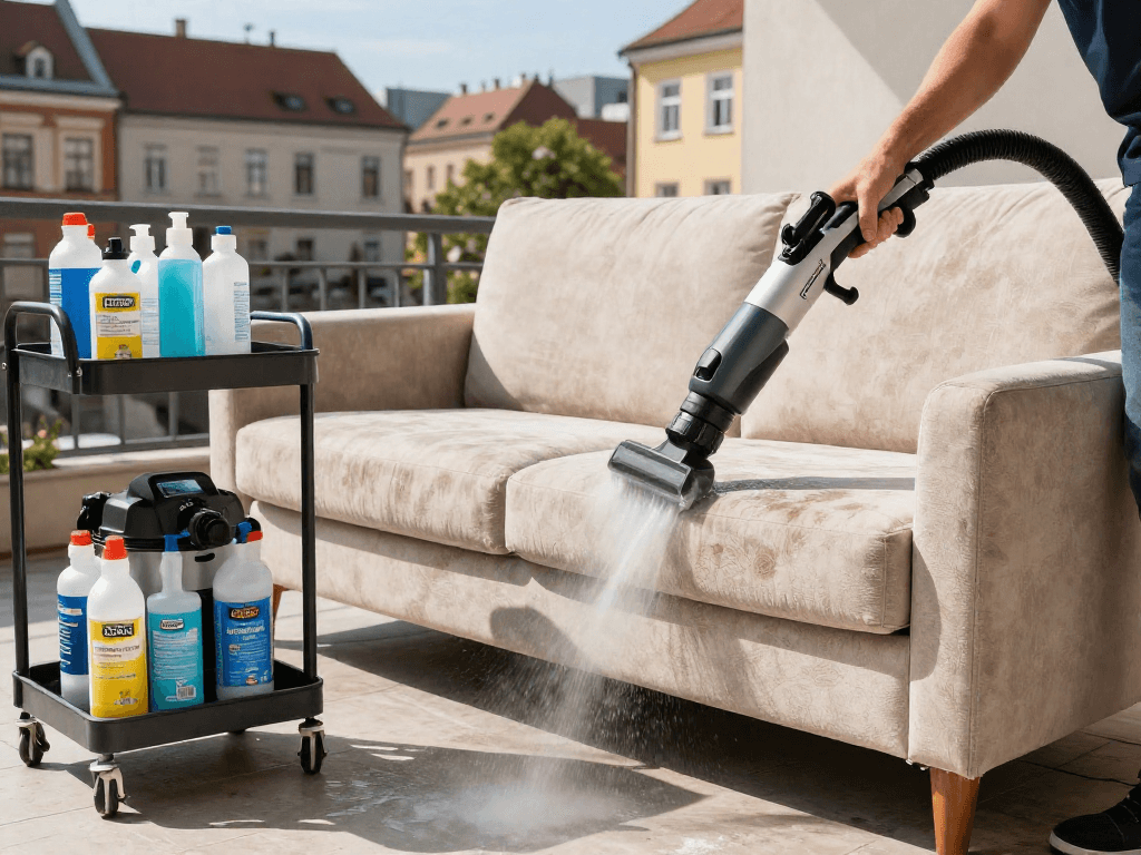 Pranie tapicerki meblowej panda-cleaner.pl we Wrocławiu, efekt przed i po.