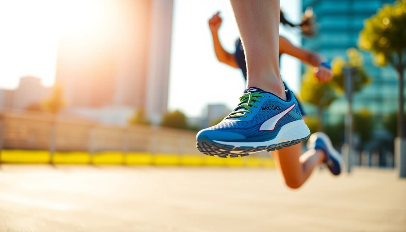 Corredora utilizando brooks glycerin mujer, destacando su estilo deportivo y elegancia en el movimiento.