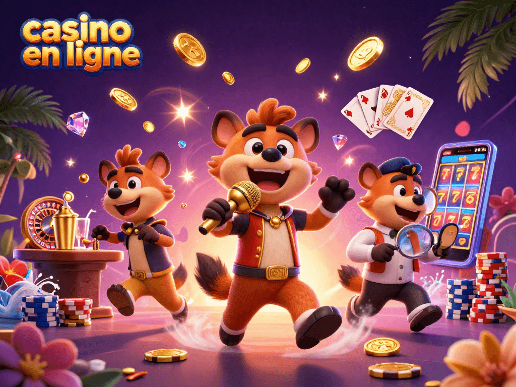 Le casino en ligne propose une scène dynamique avec des hyènes, des pièces d'or et une roulette.