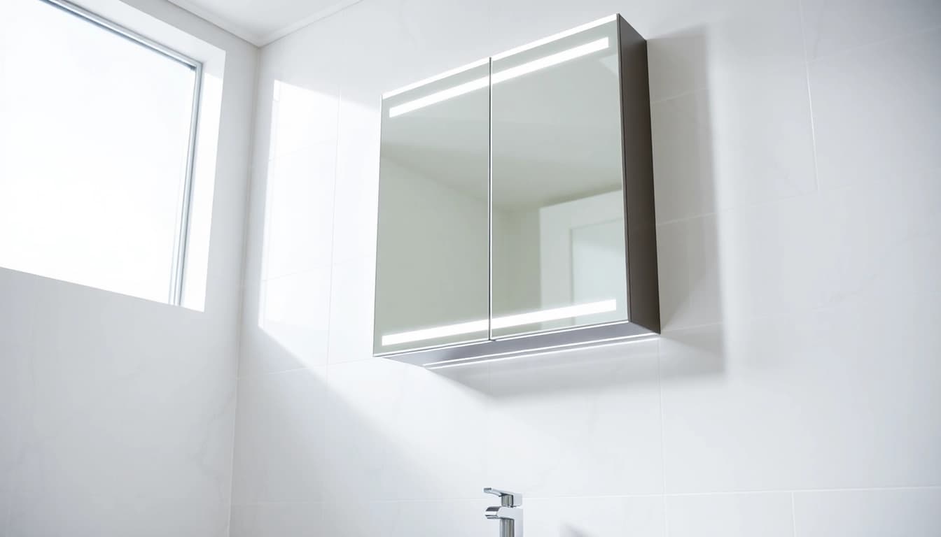 Den eleganten sonni Spiegelschrank im Badezimmer mit stilvoller Beleuchtung präsentieren.