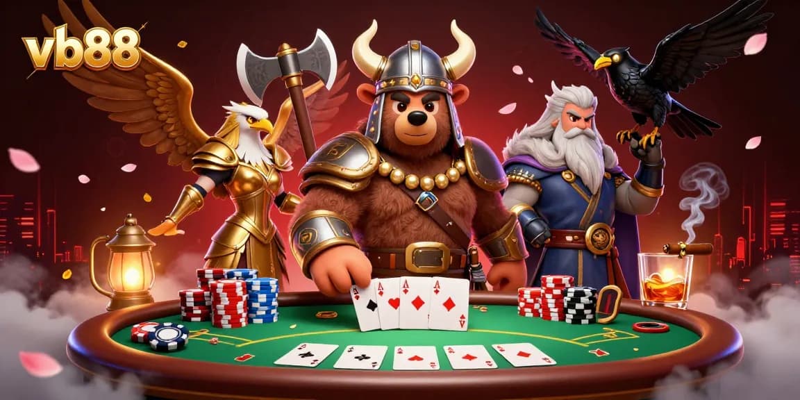 Experience high-stakes gaming with vb88’s exhilarating poker atmosphere, showcasing vibrant game elements.