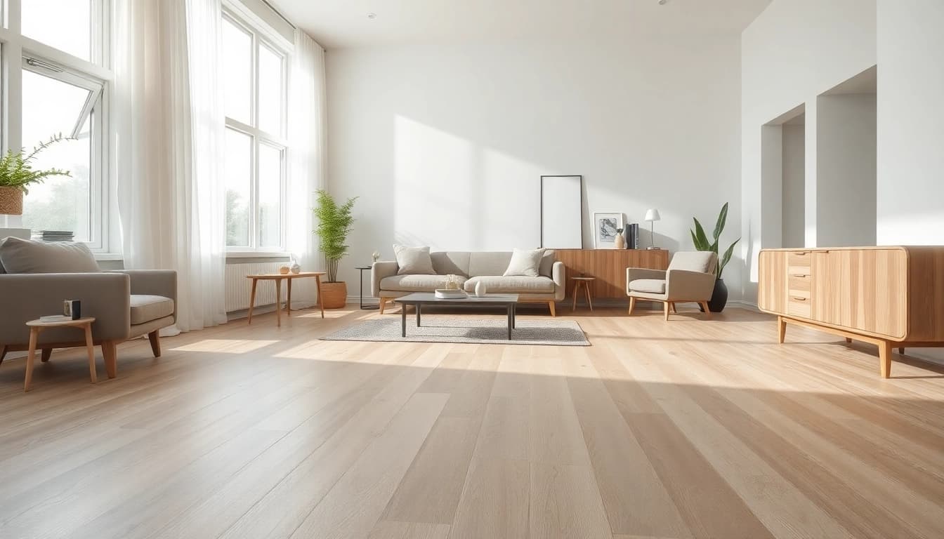 Find trusted flooring companies near me with beautiful blonde oak vinyl flooring.