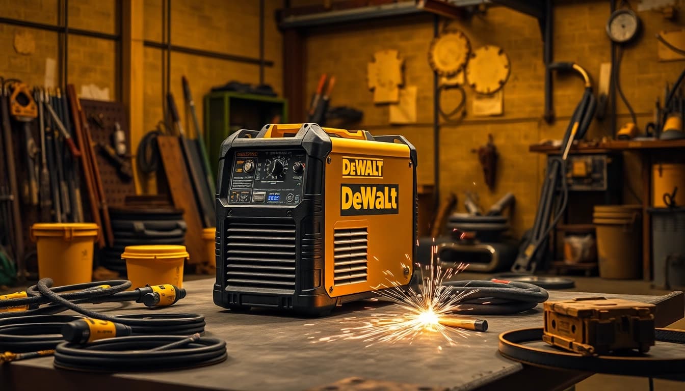 Welder using a DeWalt welding machine, showcasing its precision and innovative design.