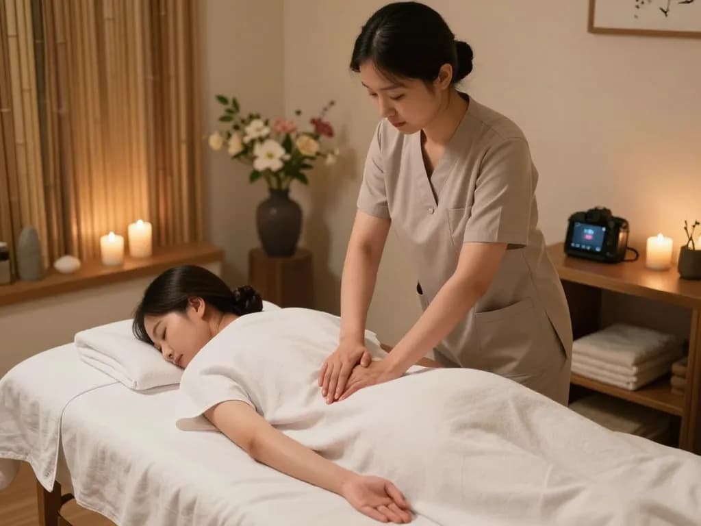 Relaxing 논현동마사지 session with soothing ambiance and professional therapist.