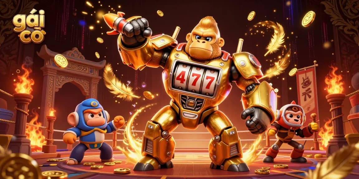 Engaging depiction of gái gọi gambling theme featuring slot machine gorilla, coins, and vibrant effects.