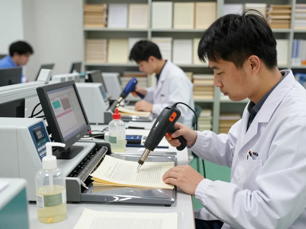 bóc ép plastic tại hà nội - Technician restoring important documents using advanced technology in a bright facility.