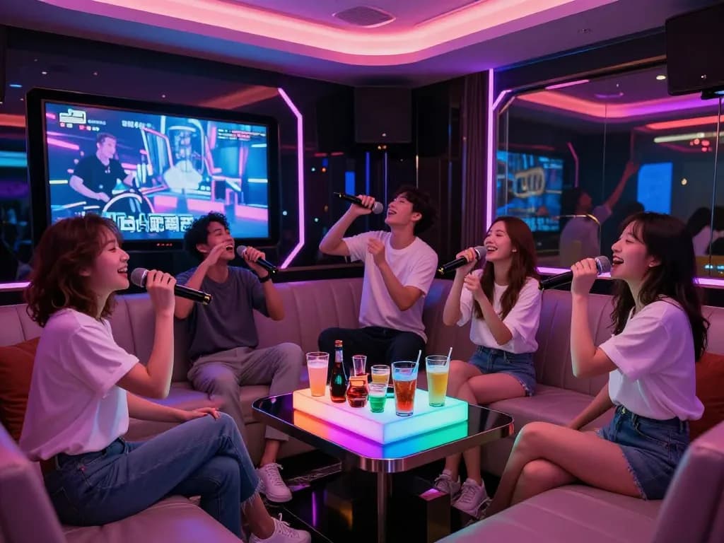 고급스러운 환경에서 친구들과 함께하는 강남퍼펙트 노래방에서의 활기찬 밤을 경험하세요.