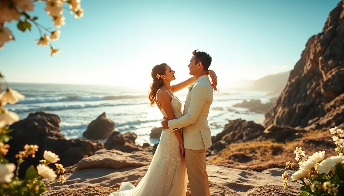 Big Sur wedding photographer captures a romantic beach ceremony with stunning cliffs.