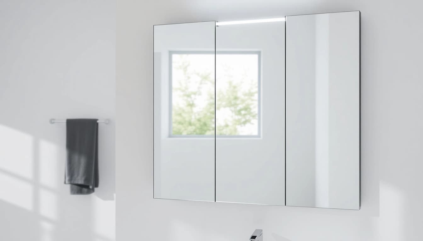 Efficient spiegelschrank mit led Beleuchtung in modernem Badezimmer mit klaren Linien.