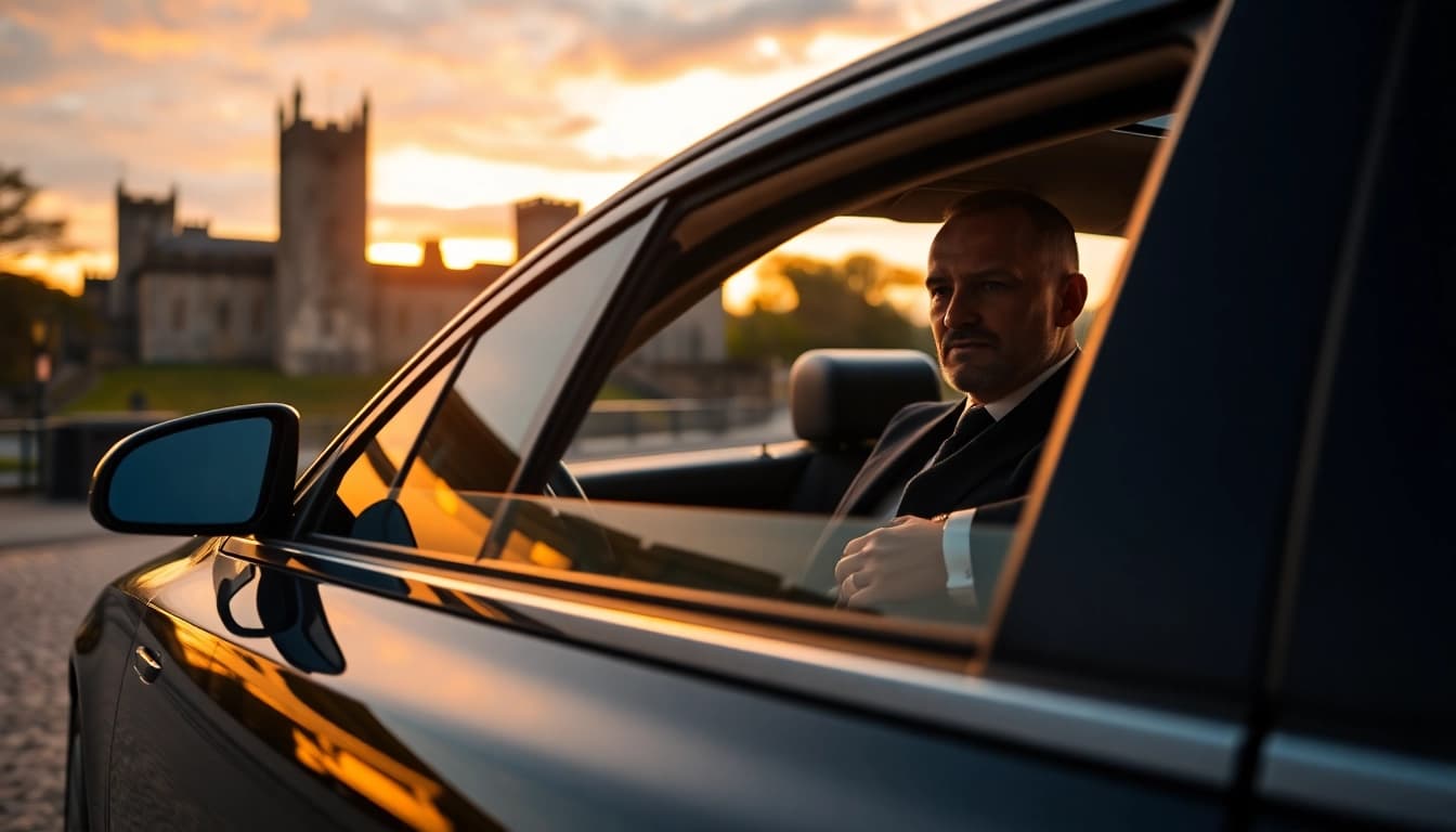 Professional chauffeur services Nottingham with a luxury sedan welcoming clients.