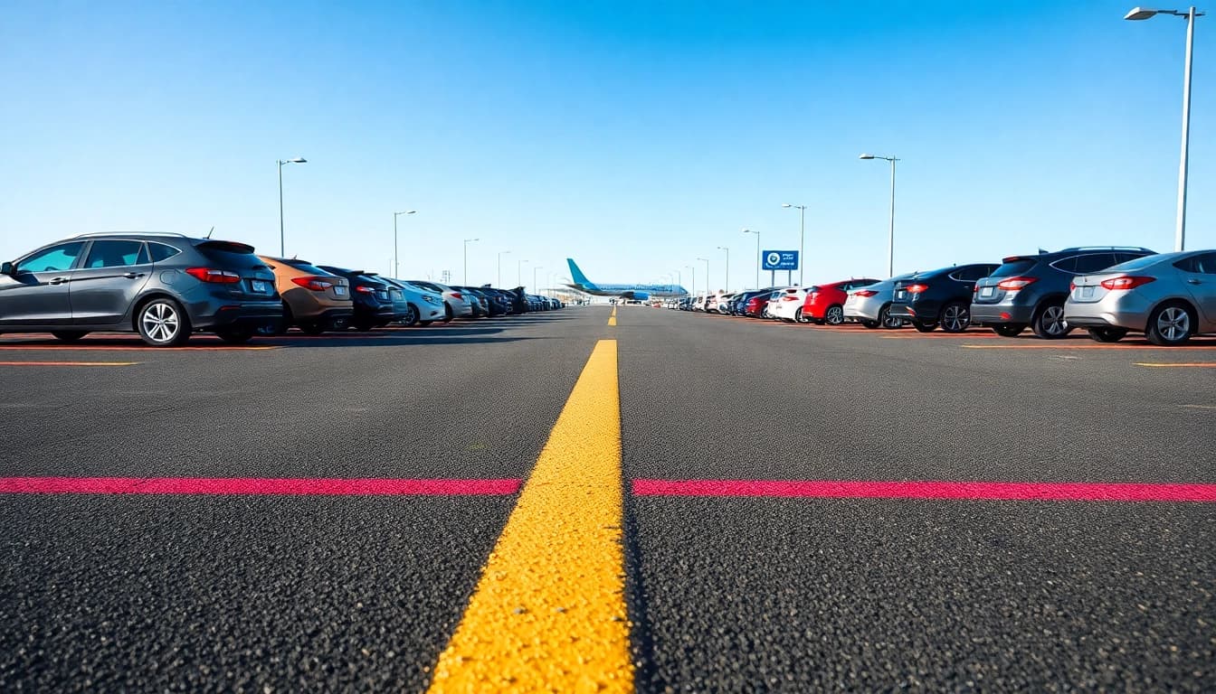 Showcasing parking lot striping Airport Road Jackson MS with vibrant lines and clear layout.