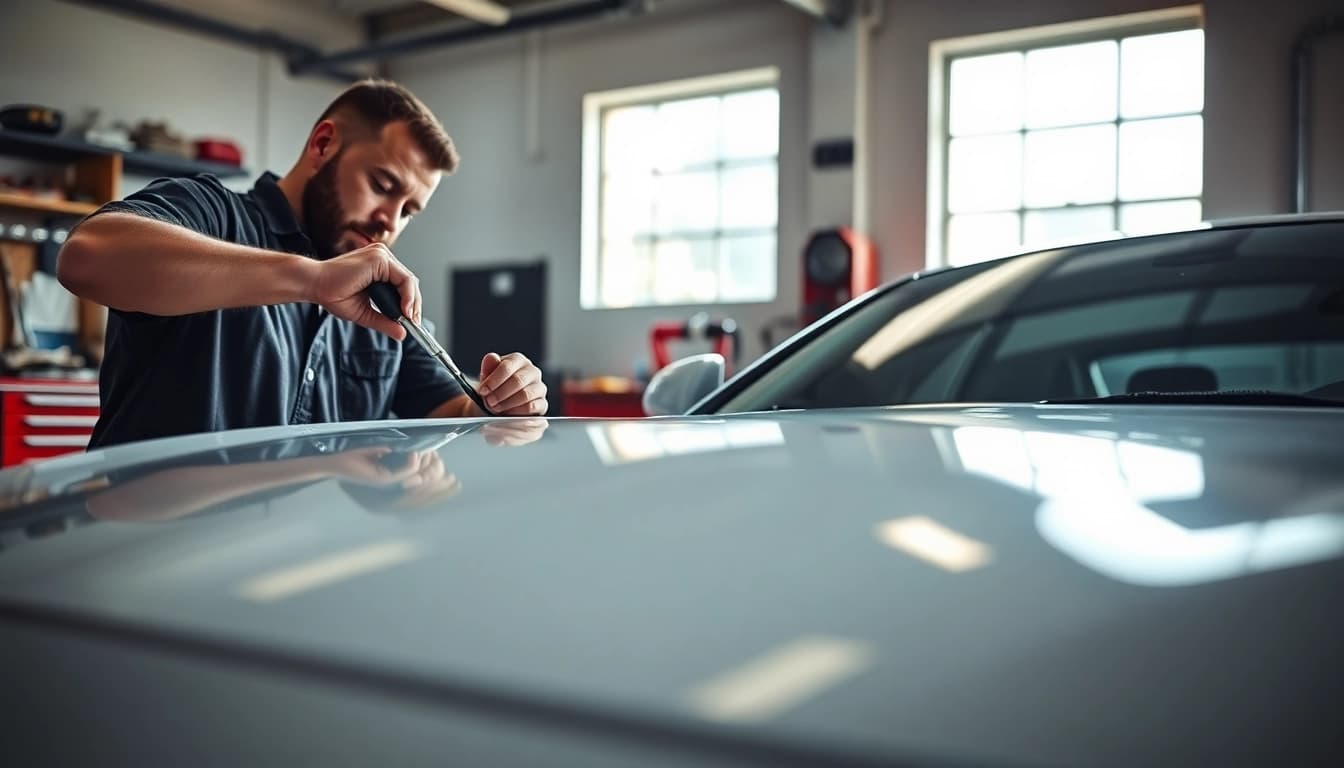 PPF installer in Fort Worth and surrounding areas applying protective film to a car.