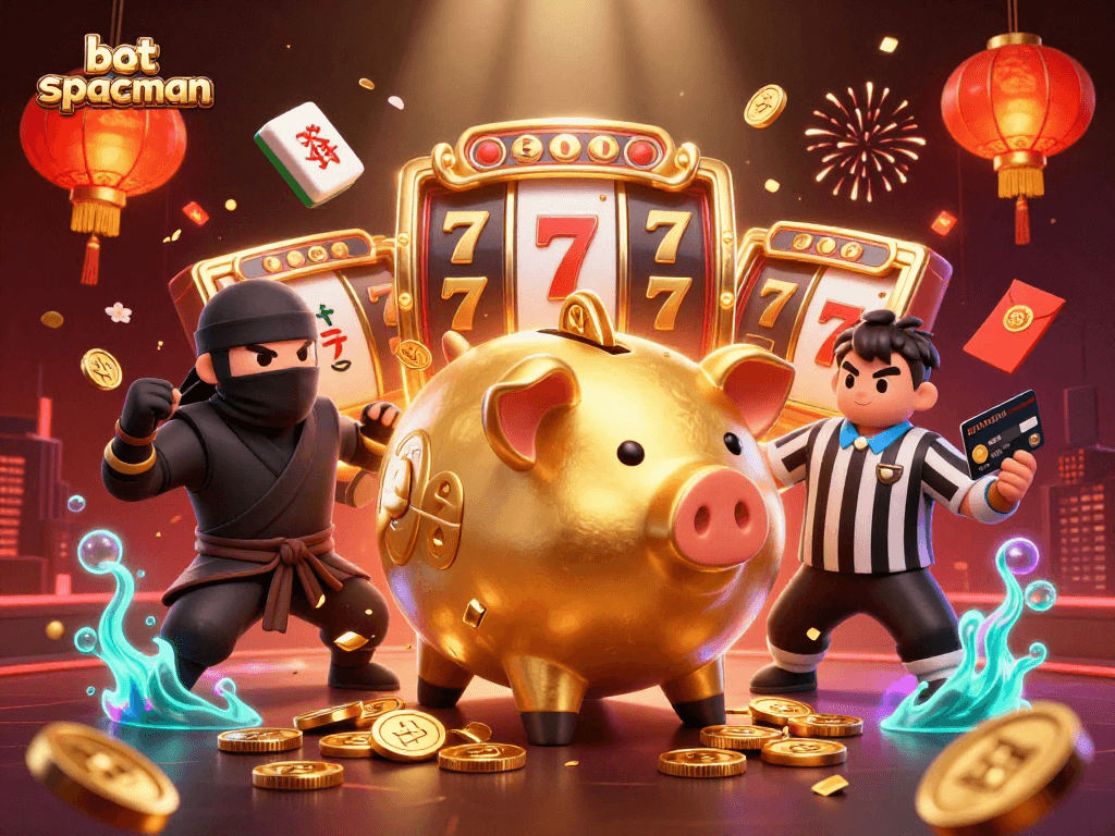 Experience unforgettable wins with the bot spaceman as you spin the slot reels in this vibrant casino illustration.