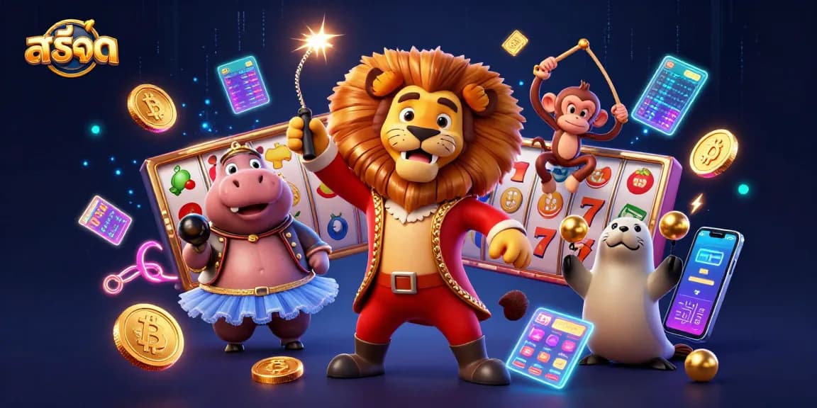 Engage with thrilling สล็อต action in a vibrant casino scene featuring dynamic characters and flashy elements.