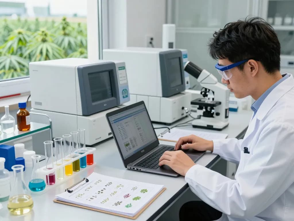 Experienced scientist analyzing extracts in a lab, representing the EU cannabinoid manufacturer.