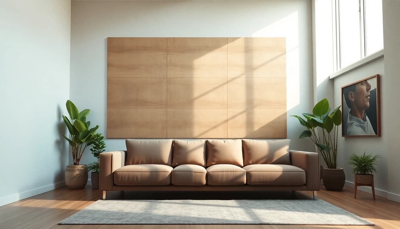 Create a sophisticated ambiance with the wall accent panel in a modern living room setting.