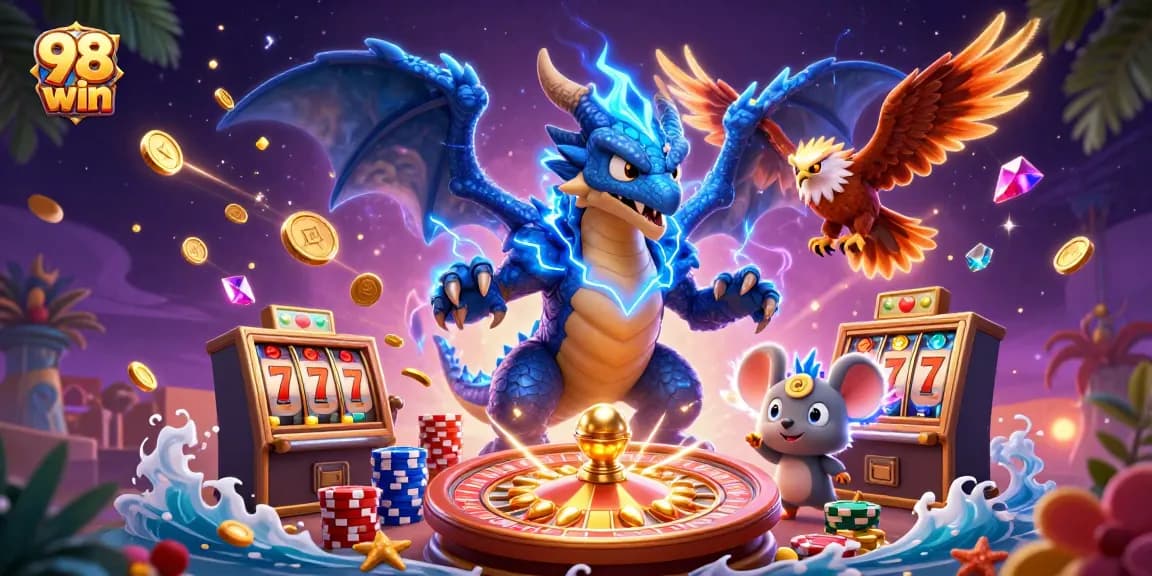Experience thrilling wins with 98 win visuals featuring exciting slots and dynamic characters.