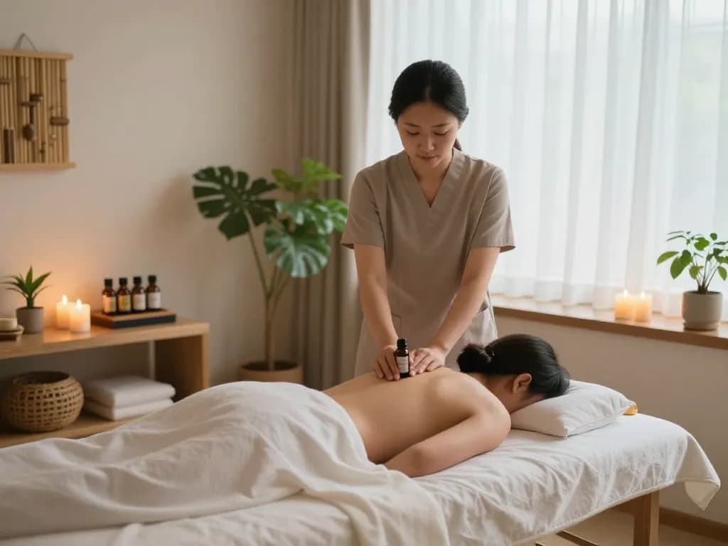 부드러운 분위기와 에센셜 오일이 있는 평화로운 스튜디오에서의 편안한 인계동마사지 세션.
