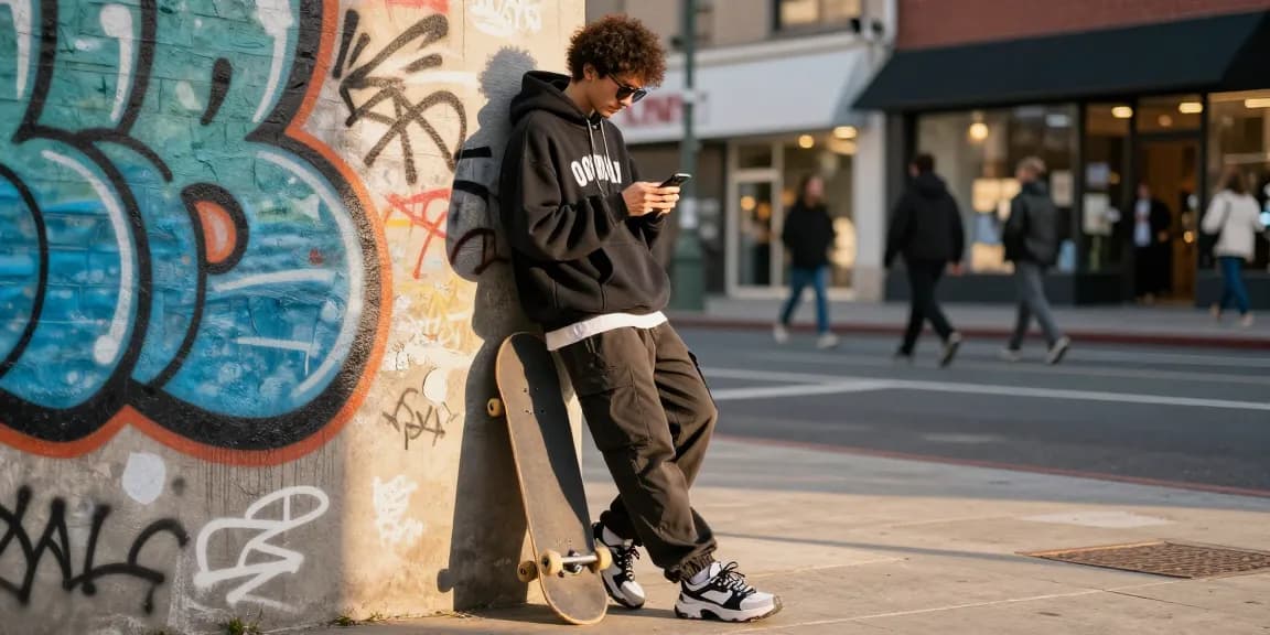 Stylish urban scene featuring Oopbuy spreadsheet fashion, showcasing trendy streetwear in vibrant city.