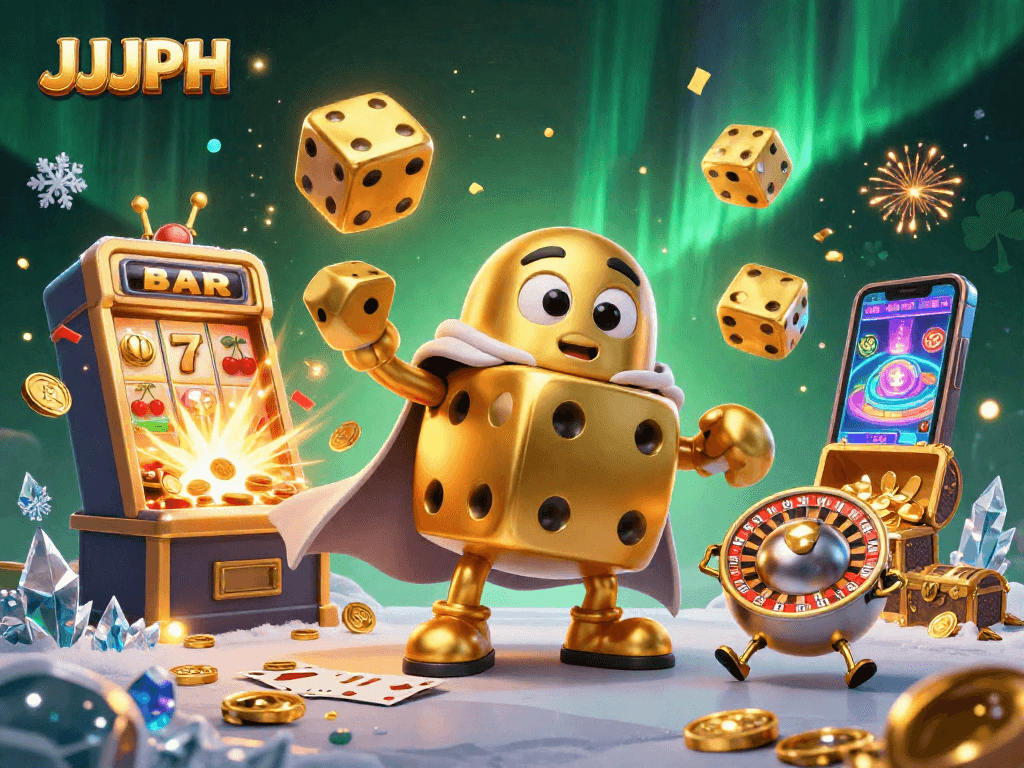 Experience thrilling JJJPH gaming with golden dice and vibrant casino elements.