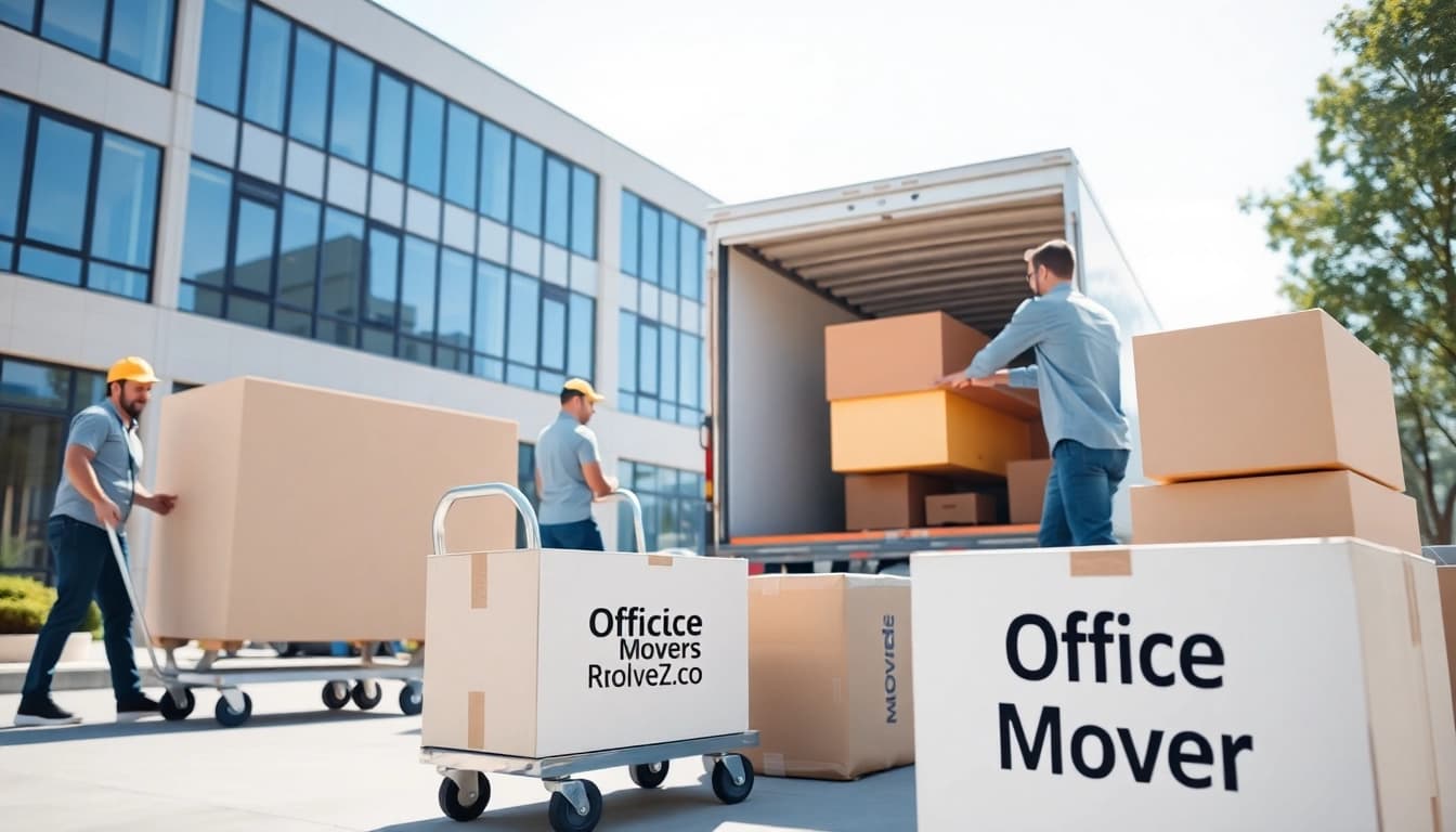 Office Movers efficiently packing furniture during a professional relocation process.