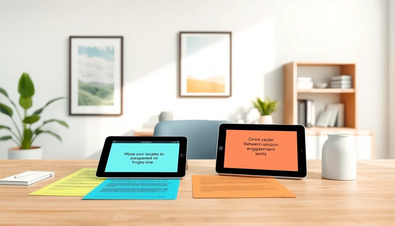 Showcasing effective Between-session engagement tools in a professional therapy setting.