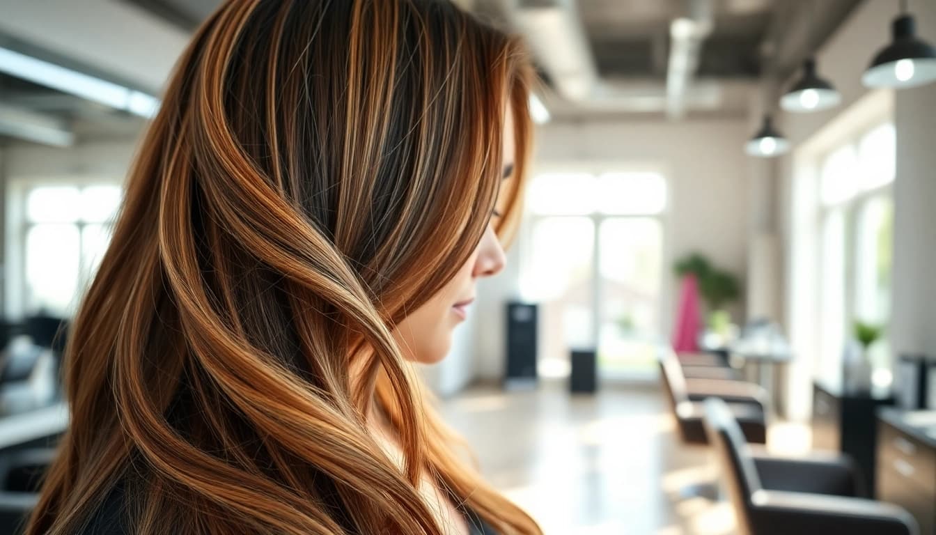 Apply invisi edge clip in hair extensions for a natural seamless look in a chic salon setting.