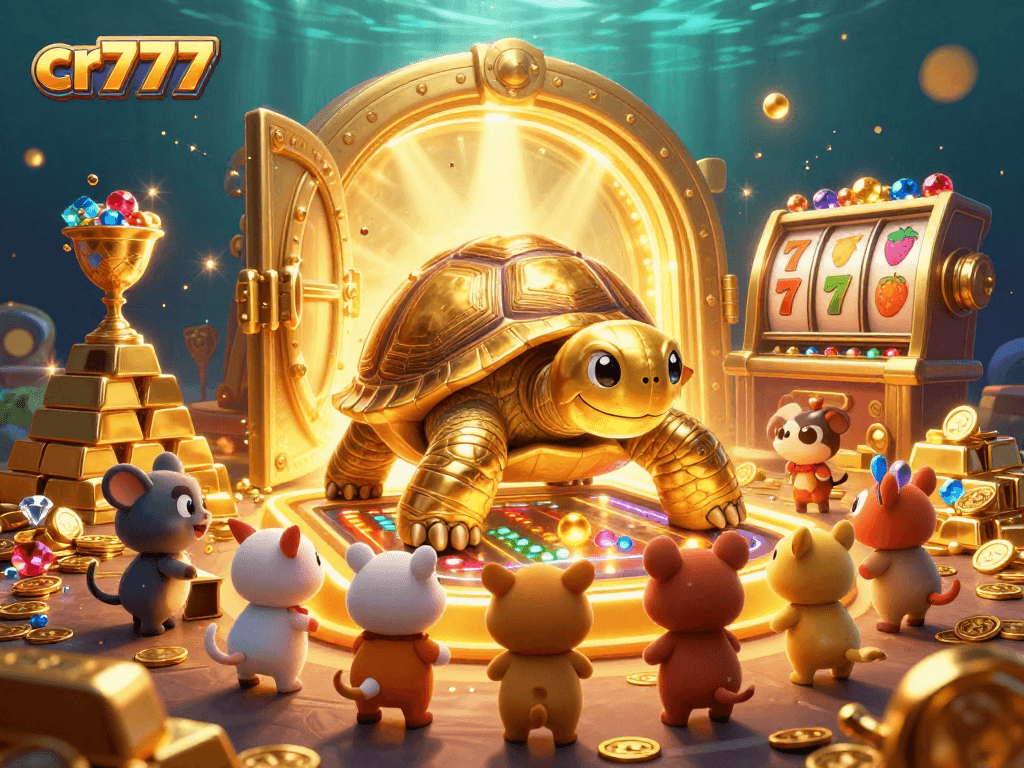 Menangkan permainan slot dengan cr777 saat melihat penyu emas besar di mesin pinball yang megah.
