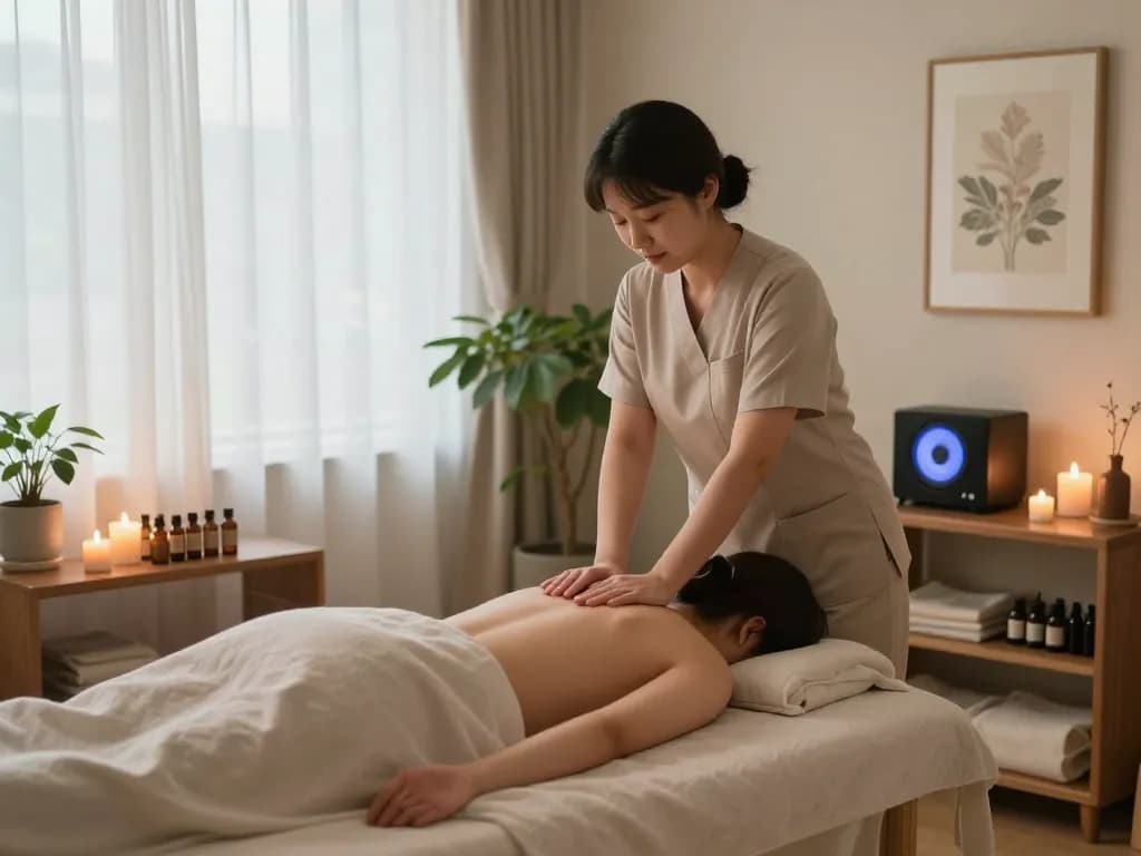 편안한 장식과 자연광이 있는 고요한 웰빙 스튜디오에서 편안한 논현동마사지 경험을 해보세요.