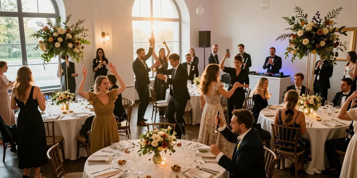 Hochzeit DJ Berlin sorgt für unvergessliche Feier mit tanzenden Gästen und festlicher Atmosphäre.