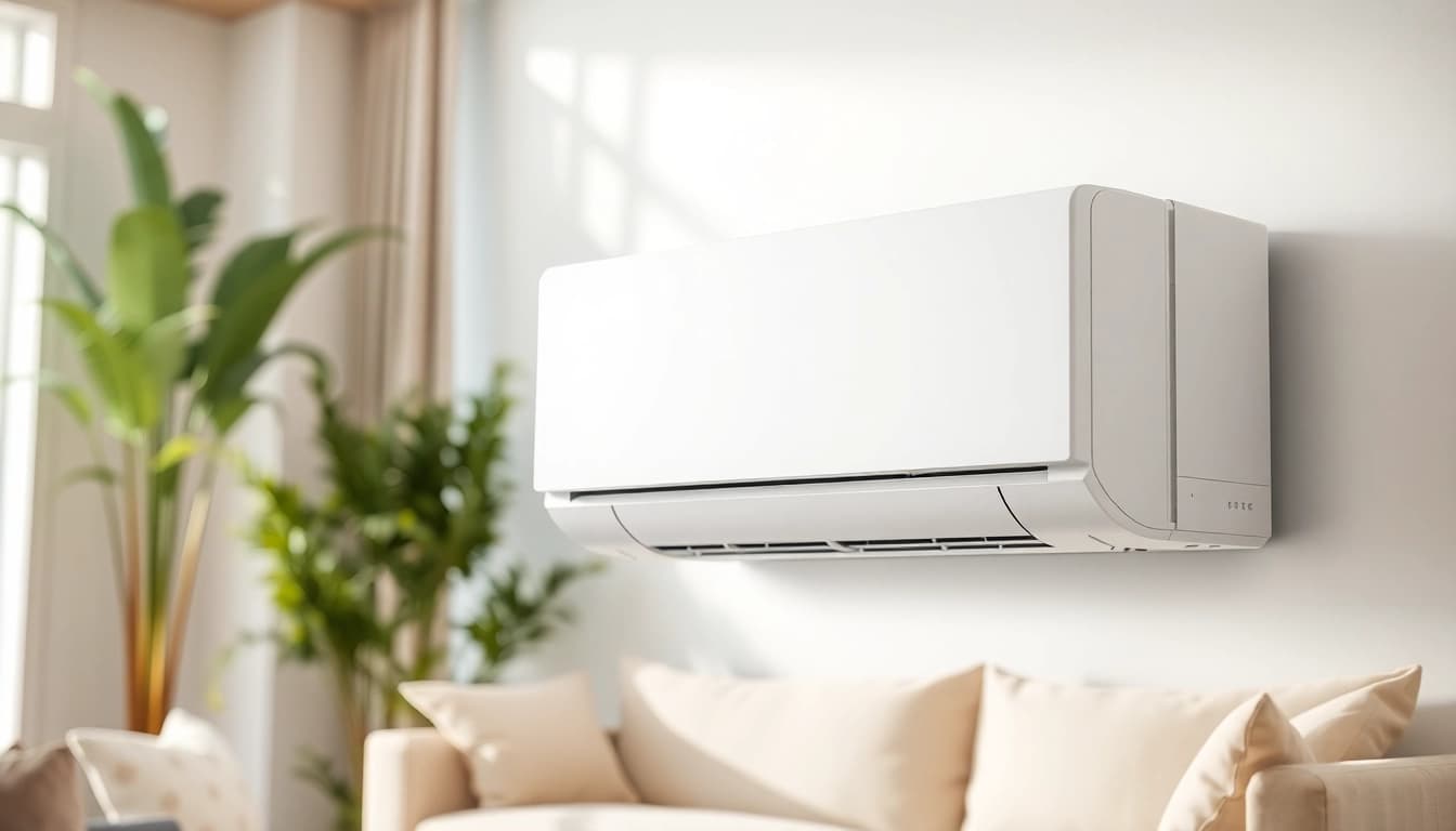 Install a mini split ac system elegantly in a modern living room with natural light.