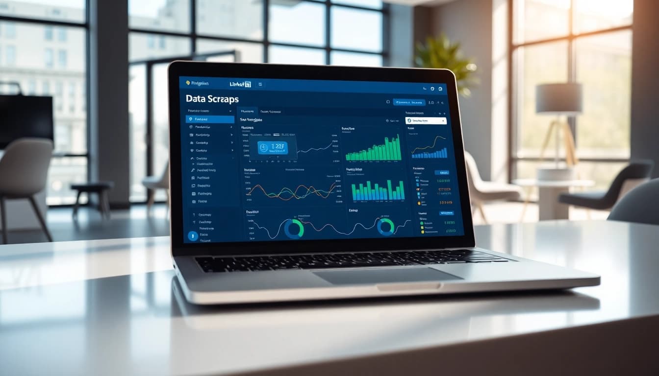 Visualize the best sales navigator scraping tool on a modern laptop with analytics displayed, highlighting its efficiency.