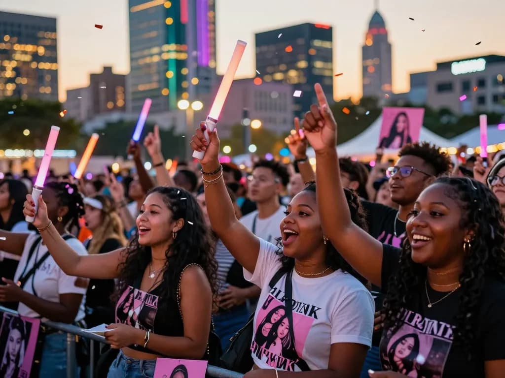BLACKPINK Drops New Music celebration with fans in an urban concert setting.