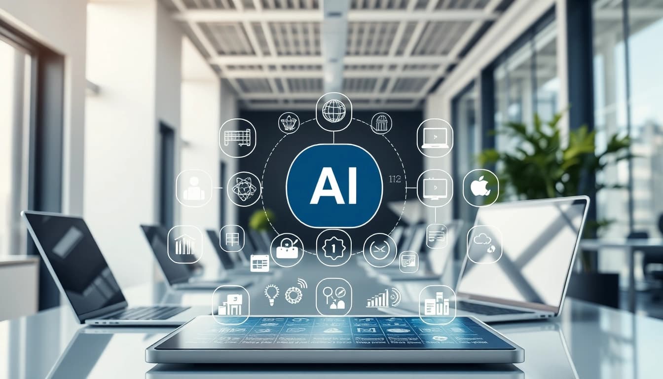 Visually striking AI tool marketplace design featuring diverse digital interfaces.