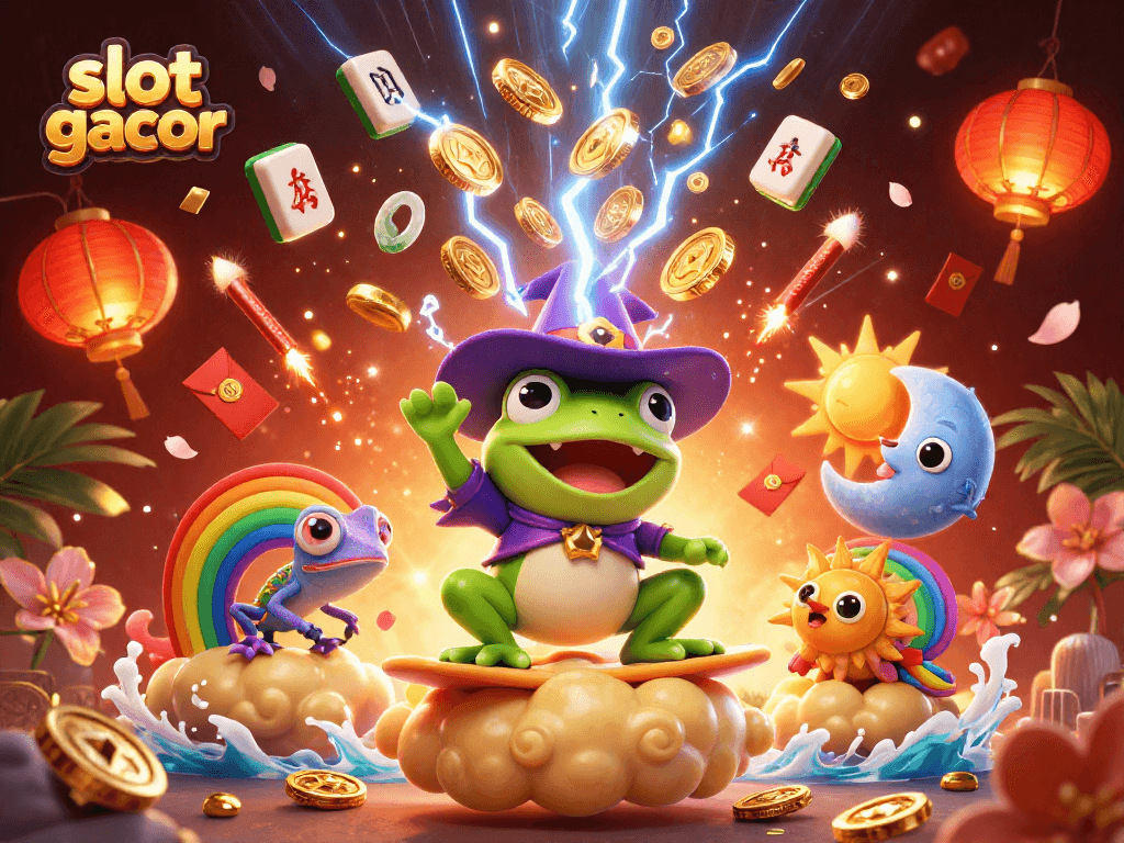 Slot gacor menampilkan mesin slot dengan saldo koin emas yang berkilauan dan beragam elemen keberuntungan yang menyenangkan.