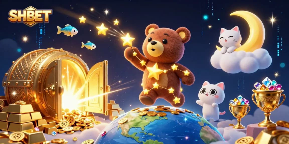 Engage with SHBET's dazzling online gaming universe featuring golden treasures and shimmering elements.
